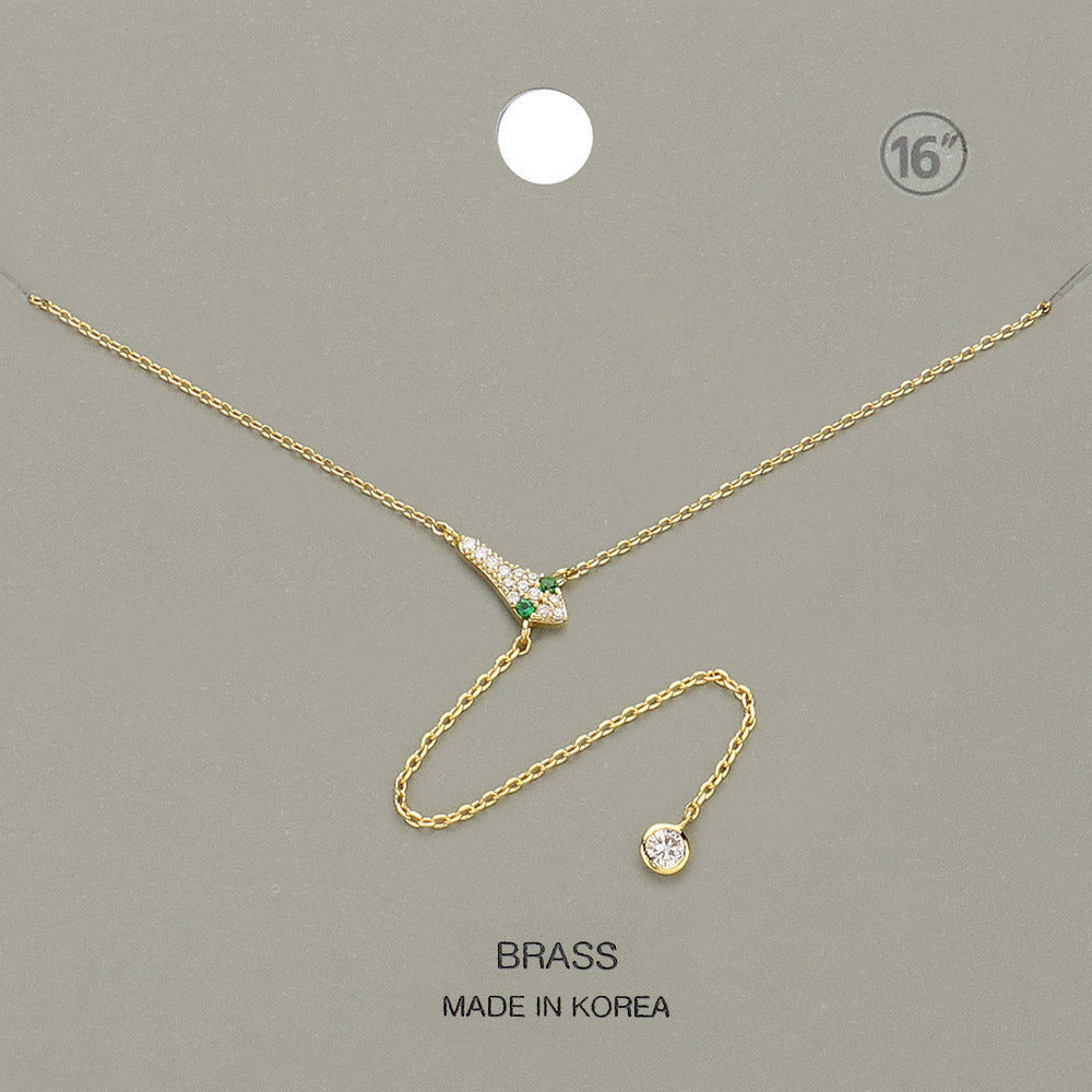 Madeline Love Clear, Gold Stone Paved Snake Pendant Round Stone Drop Y Necklace - Jewelry