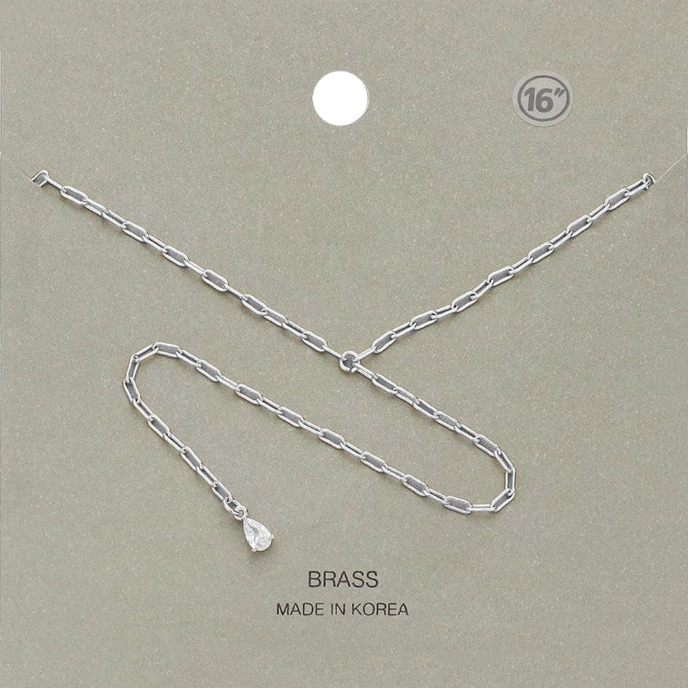 Madeline Love Rhodium Brass Metal Teardrop Stone Pendant Y Necklace - Necklaces