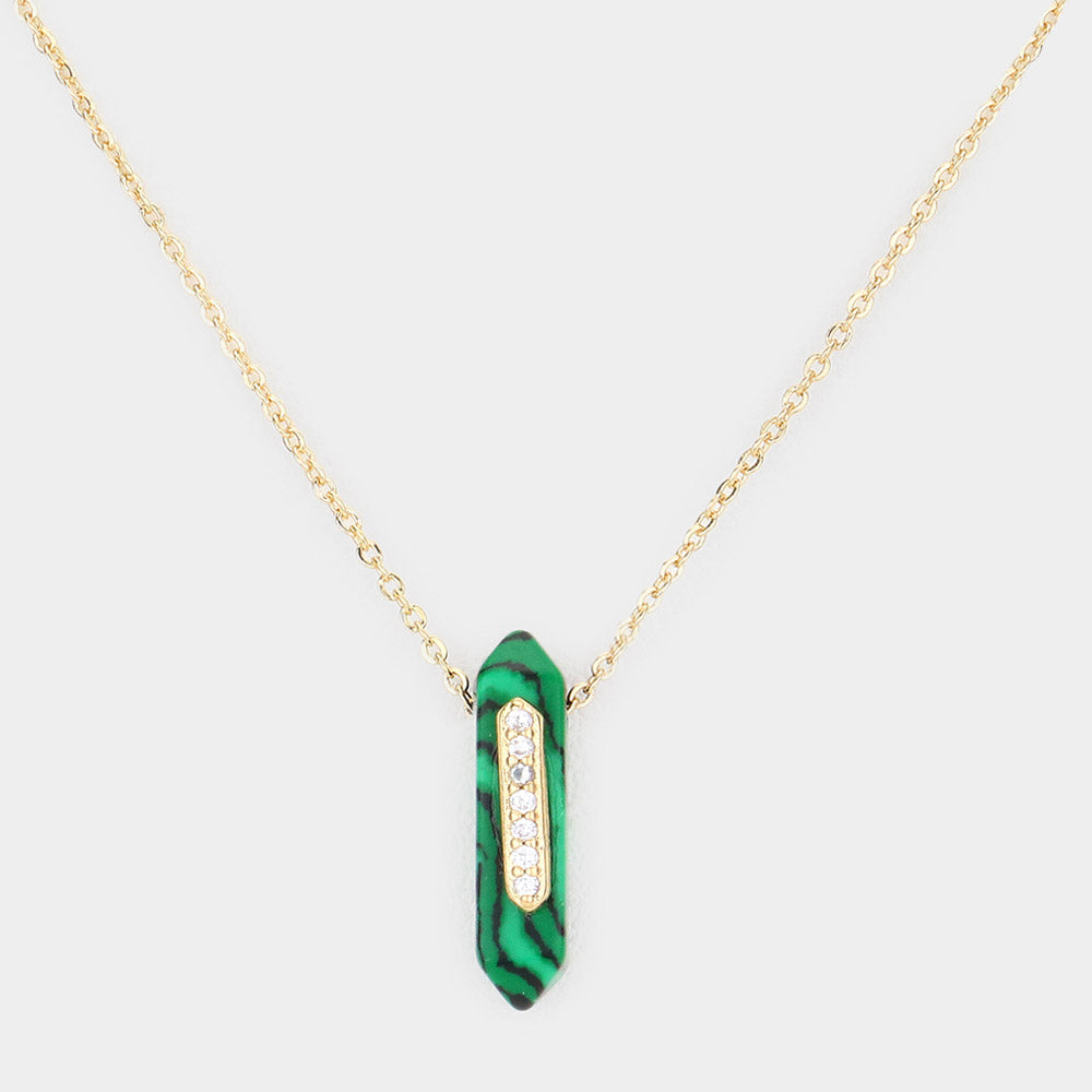 Madeline Love Gold, Green Semi Precious Natural Stone Pendant Necklace - Jewelry