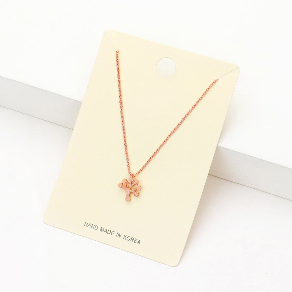 Madeline Love Rose Gold Textured matte metal tree of life pendant necklace - Jewelry