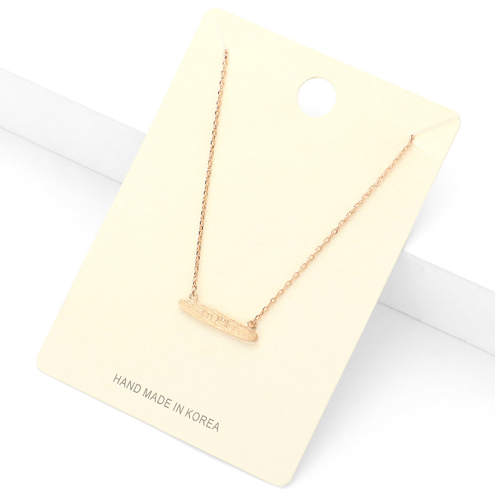 Madeline Love Rose Gold "Hope" textured matte metal message bar pendant necklace - Necklaces
