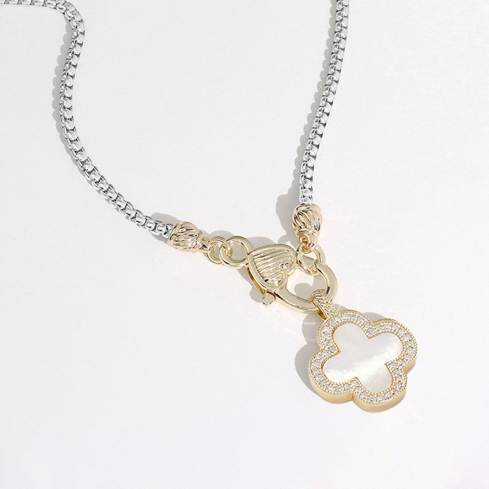 Madeline Love Mother of Pearl, Two Tone 14K Gold Plated Mother Of Pearl Quatrefoil Pendant Necklace