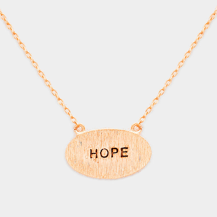 Madeline Love Rose Gold "Hope" Brass Oval Metal Pendant Necklace - Necklaces