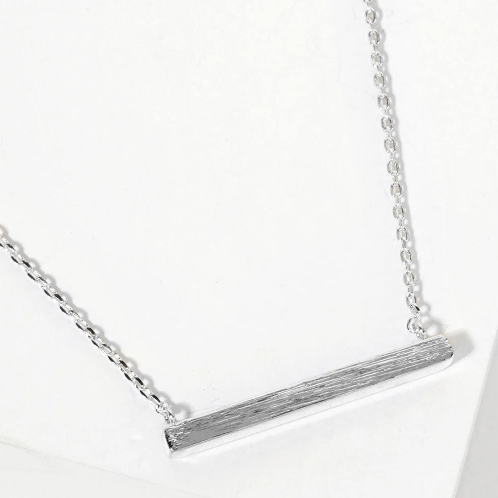 Madeline Love Rhodium White Gold Dipped Rectangle Bar Pendant Necklace - Necklaces