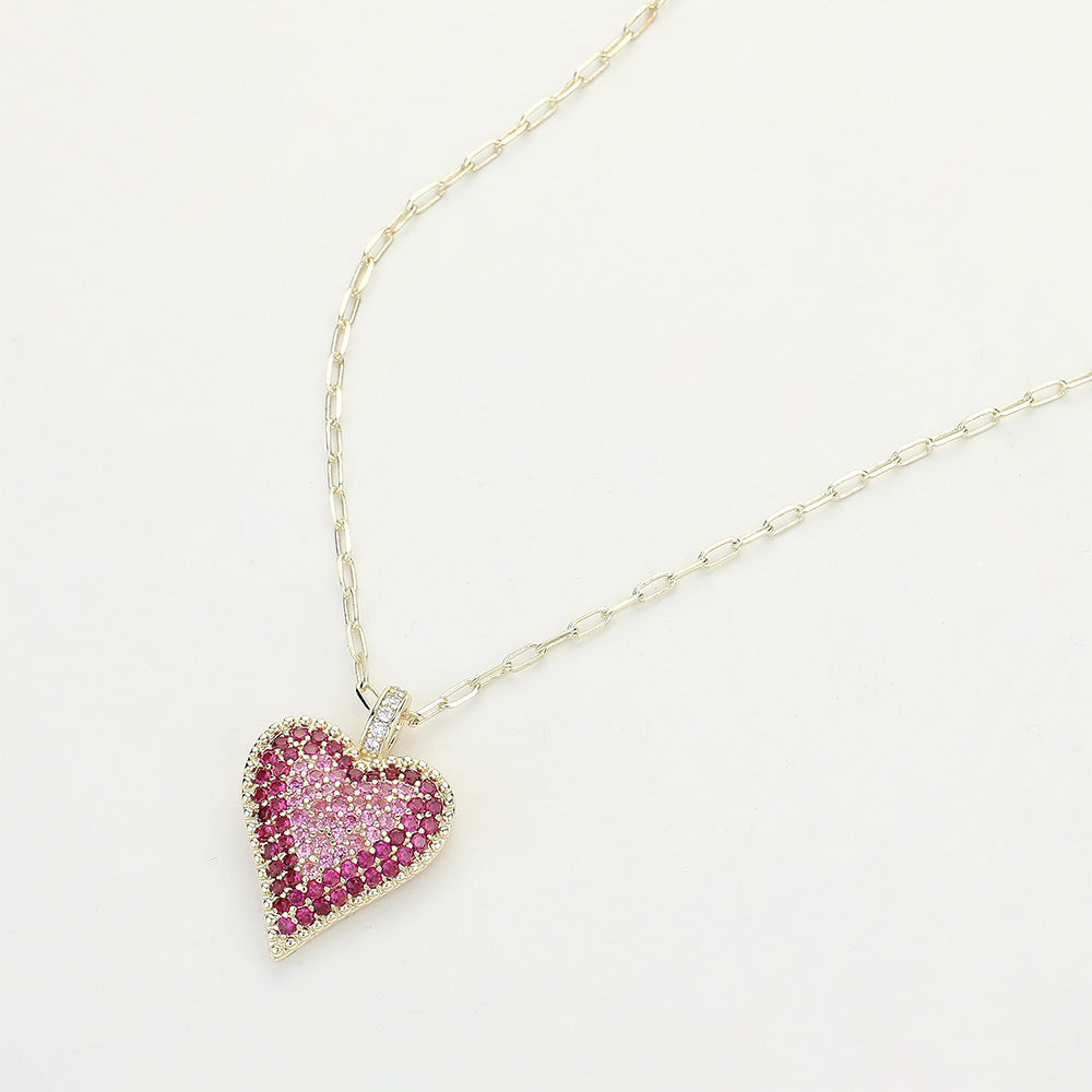 Madeline Love Gold 14K Gold Plated CZ Stone Paved Heart Paperclip Chain Pendant Necklace - Jewelry