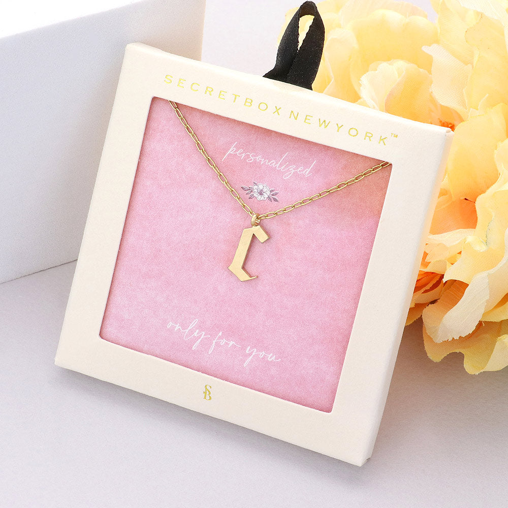 Madeline Love Worn Gold Secret Box -C- Initial Monogram Metal Pendant Necklace - Necklaces