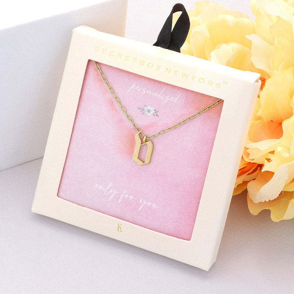 Madeline Love Worn Gold Secret Box -V- Initial Monogram Metal Pendant Necklace - Necklaces