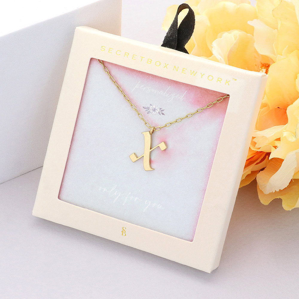 Madeline Love Worn Gold Secret Box -X- Initial Monogram Metal Pendant Necklace - Necklaces