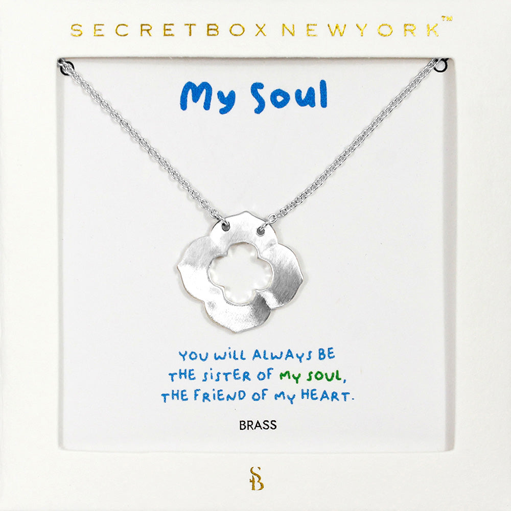 Madeline Love Worn Silver SECRET BOX_Brass Metal Quatrefoil Pendant Necklace - Necklaces