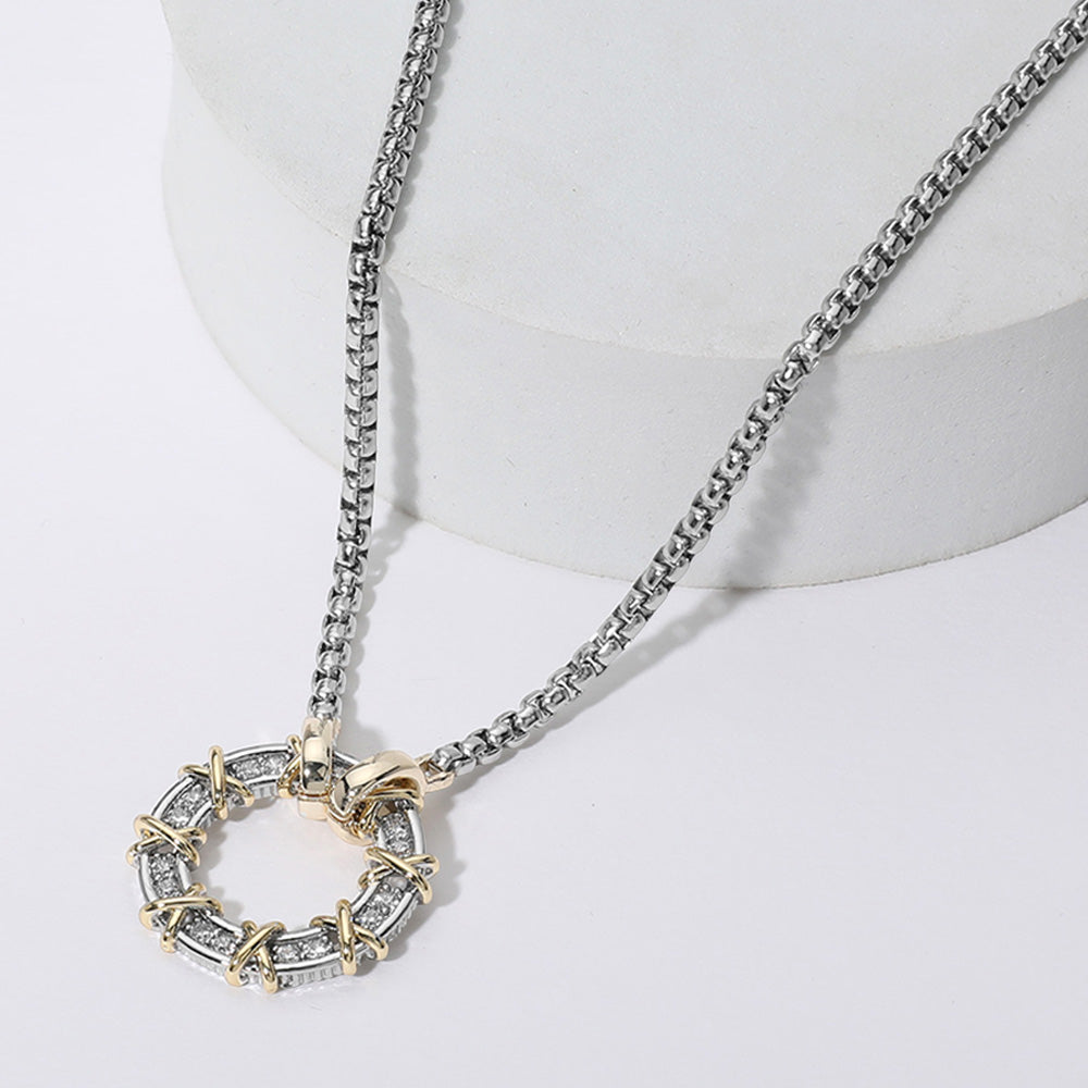 Madeline Love Two Tone 14K Gold Plated CZ Stone Paved Two Tone Crisscross Open Circle Pendant Necklace