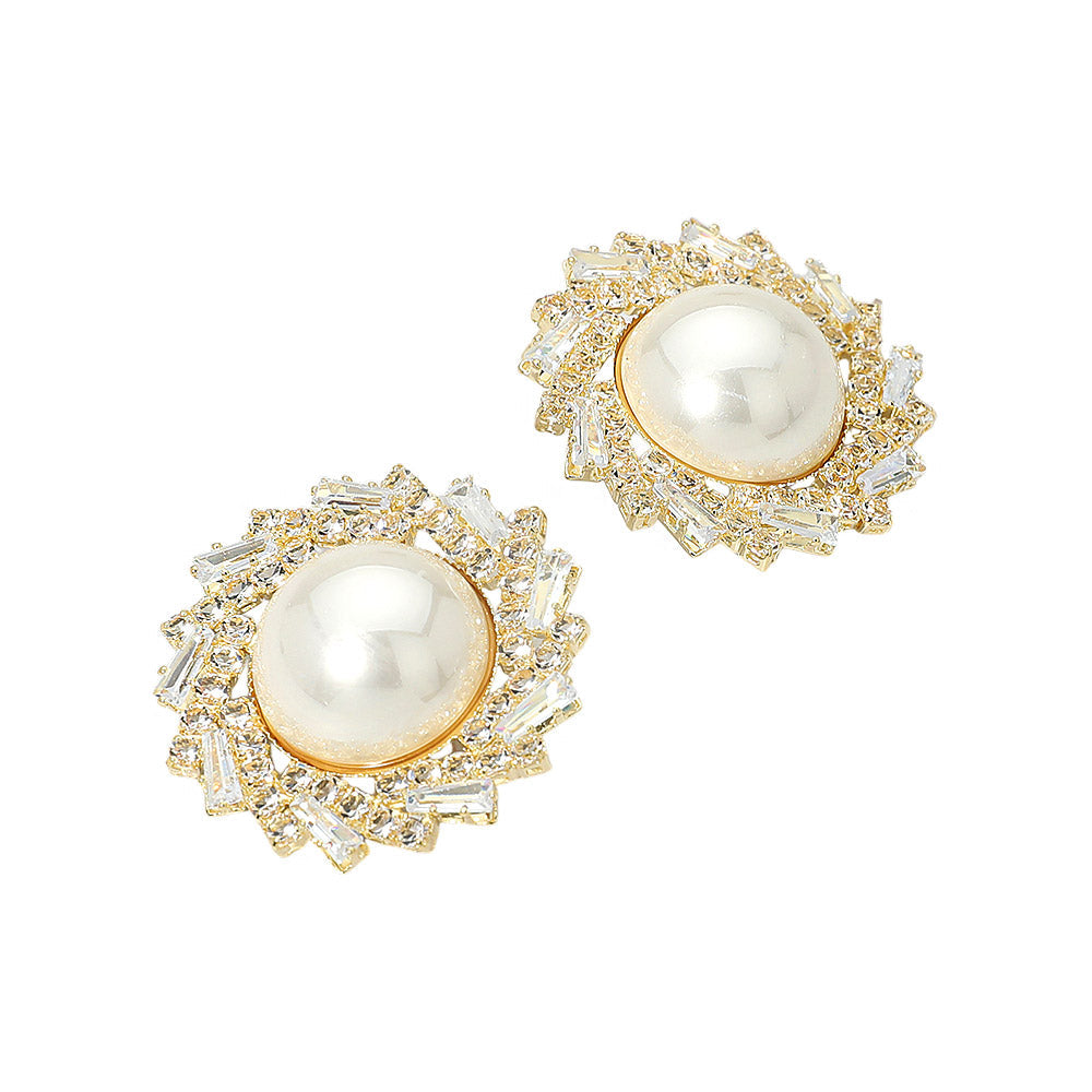 Madeline Love Gold Pearl Accent Crystal Halo Sunburst Rim Earrings - desc