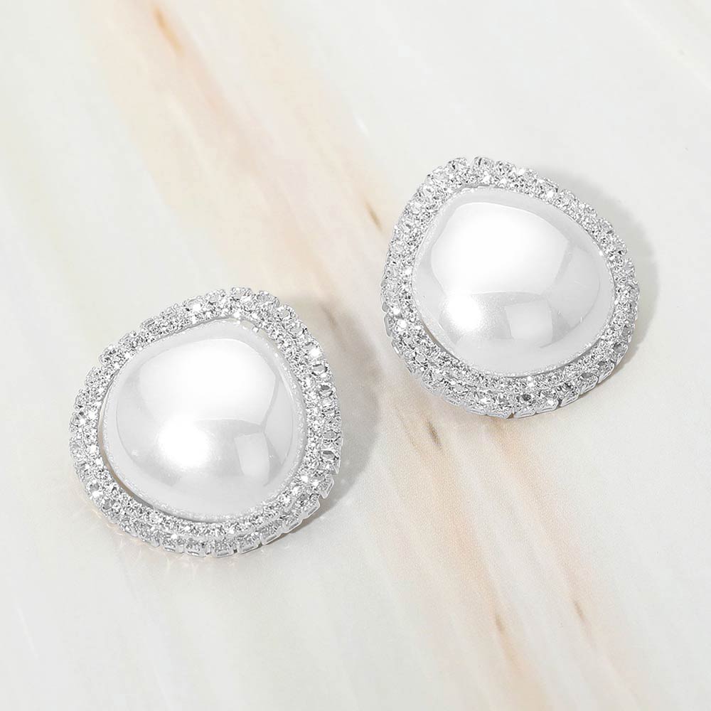 Madeline Love Rhodium Teardrop Pearl Halo Earrings