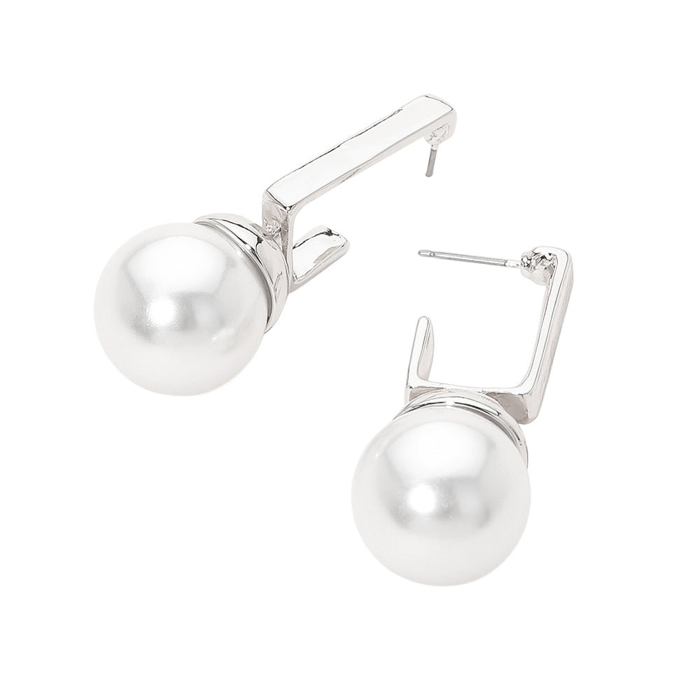 Madeline Love Rhodium, White Sculpted Pearl Drop Earrings - desc