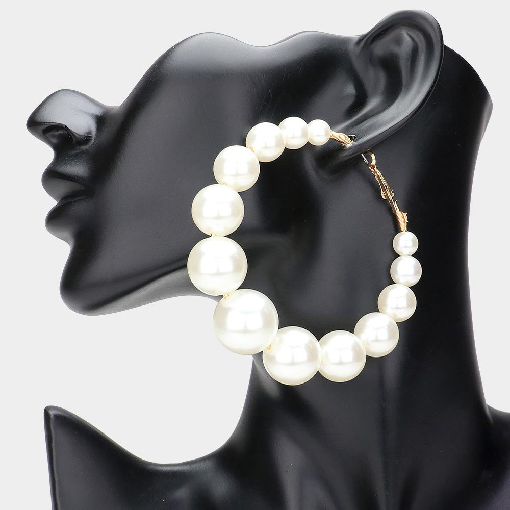 Madeline Love Cream, Gold Oversize Pearl Hoop Earrings