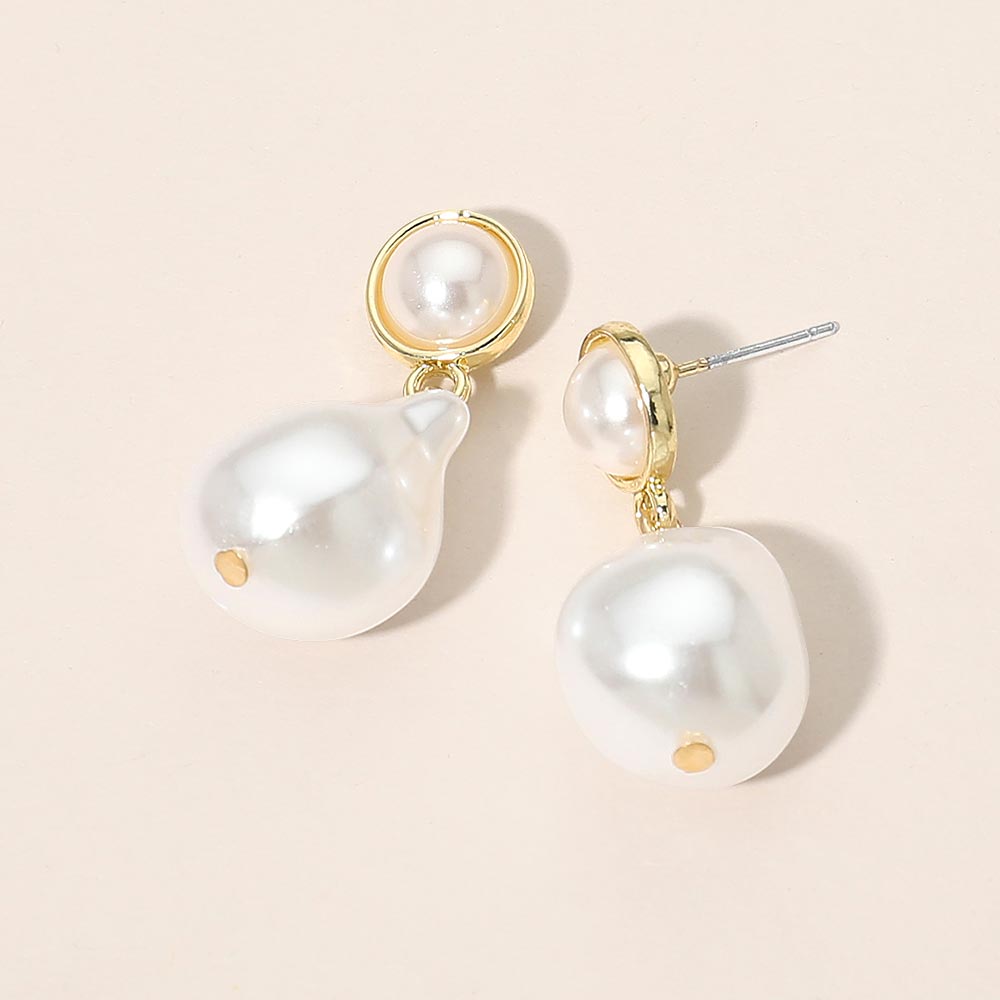Madeline Love Cream, Gold Pearl Drop Earrings