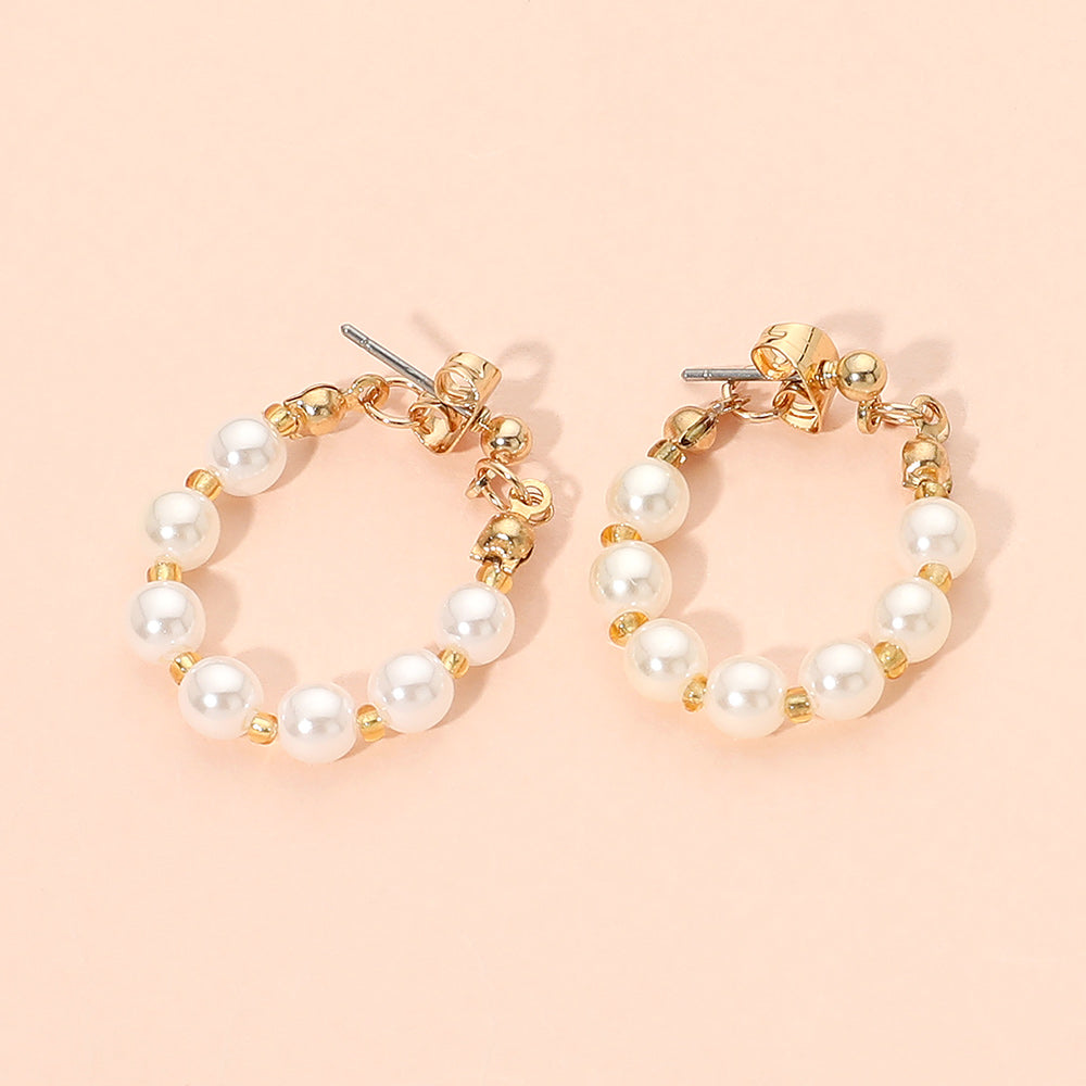 Madeline Love Cream, Gold Elegant Pearl Beaded Hoop Earrings