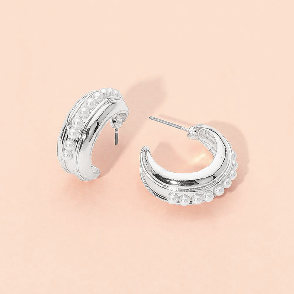Madeline Love Rhodium Pearl Hoop Earrings