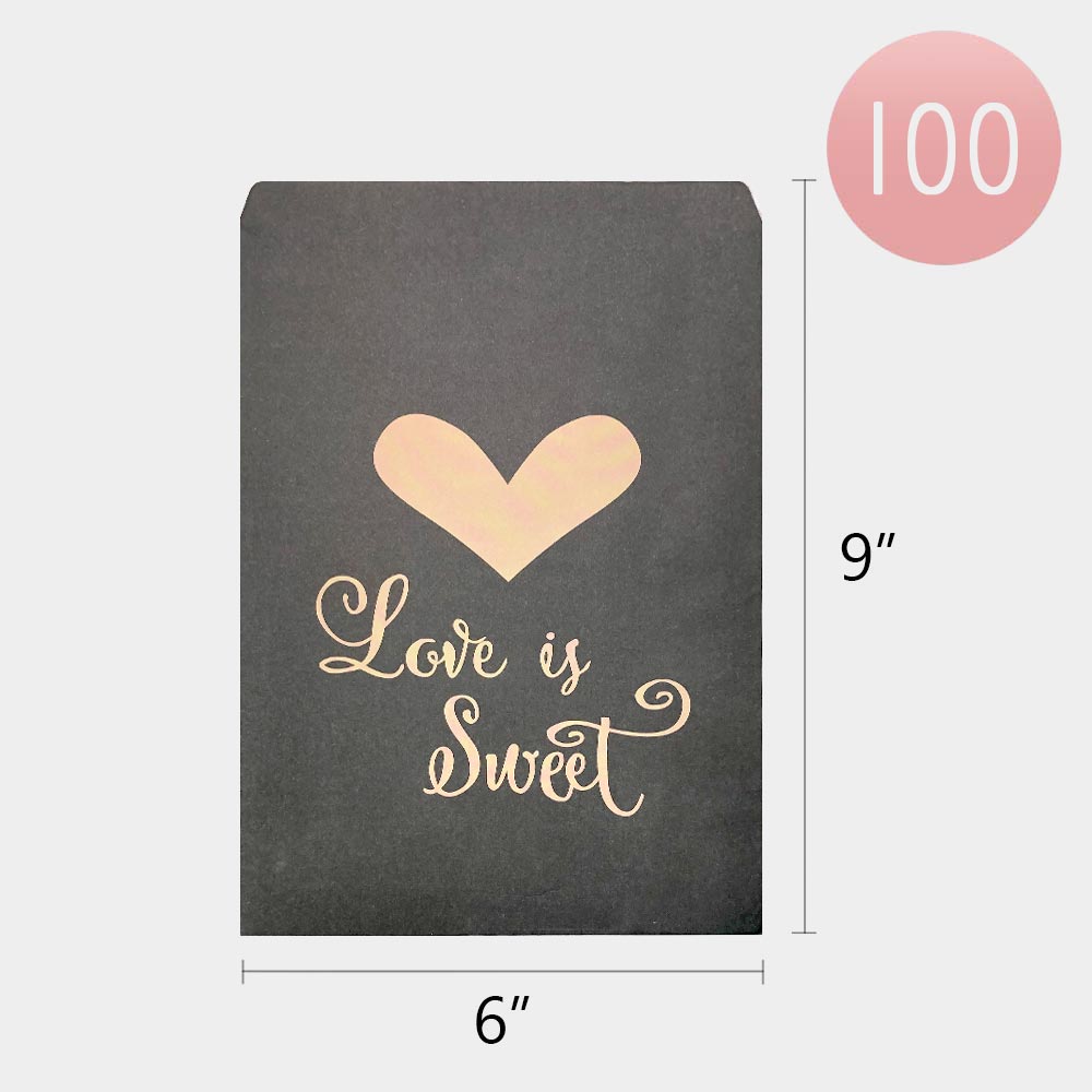 Madeline Love Black 100PCS - Love is Sweet Message Heart Gift Paper Bag Set - Jewelry
