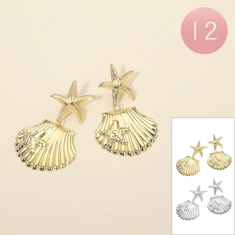 Madeline Love Gold, Silver 12Pairs - Starfish Seashell Drop Earrings - Jewelry