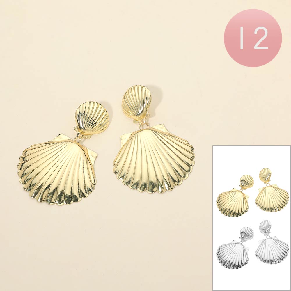 Madeline Love Gold, Silver 12Pairs - Double Metal Shell Drop Earrings - Jewelry