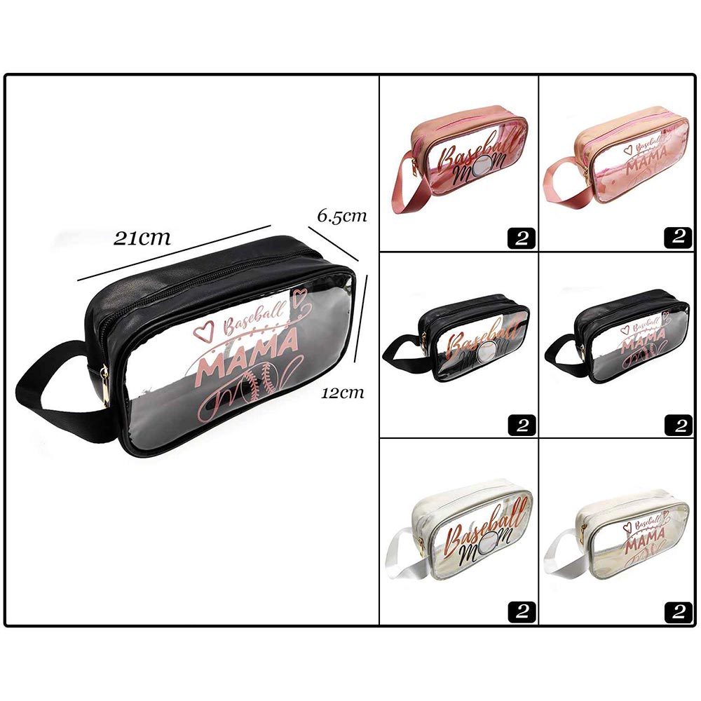 Madeline Love Assorted 12PCS - BASEBALL MAMA Message Printed Transparent Clear Makeup Toiletry Organizer Bags - Sports & Events - desc