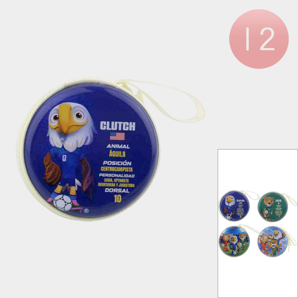 Madeline Love Assorted 12PCS - World Cup Soccer Theme Animal Character Printed Round Mini Coin Pouch Bags - Sports & Events