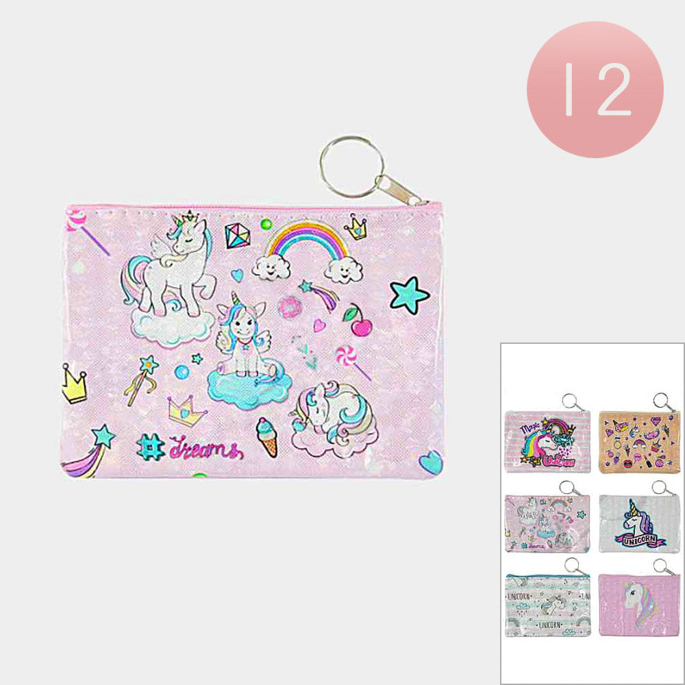 Madeline Love Assorted 12PCS - Unicorn Print Mini Pouch Bags - Beauty & Cosmetics