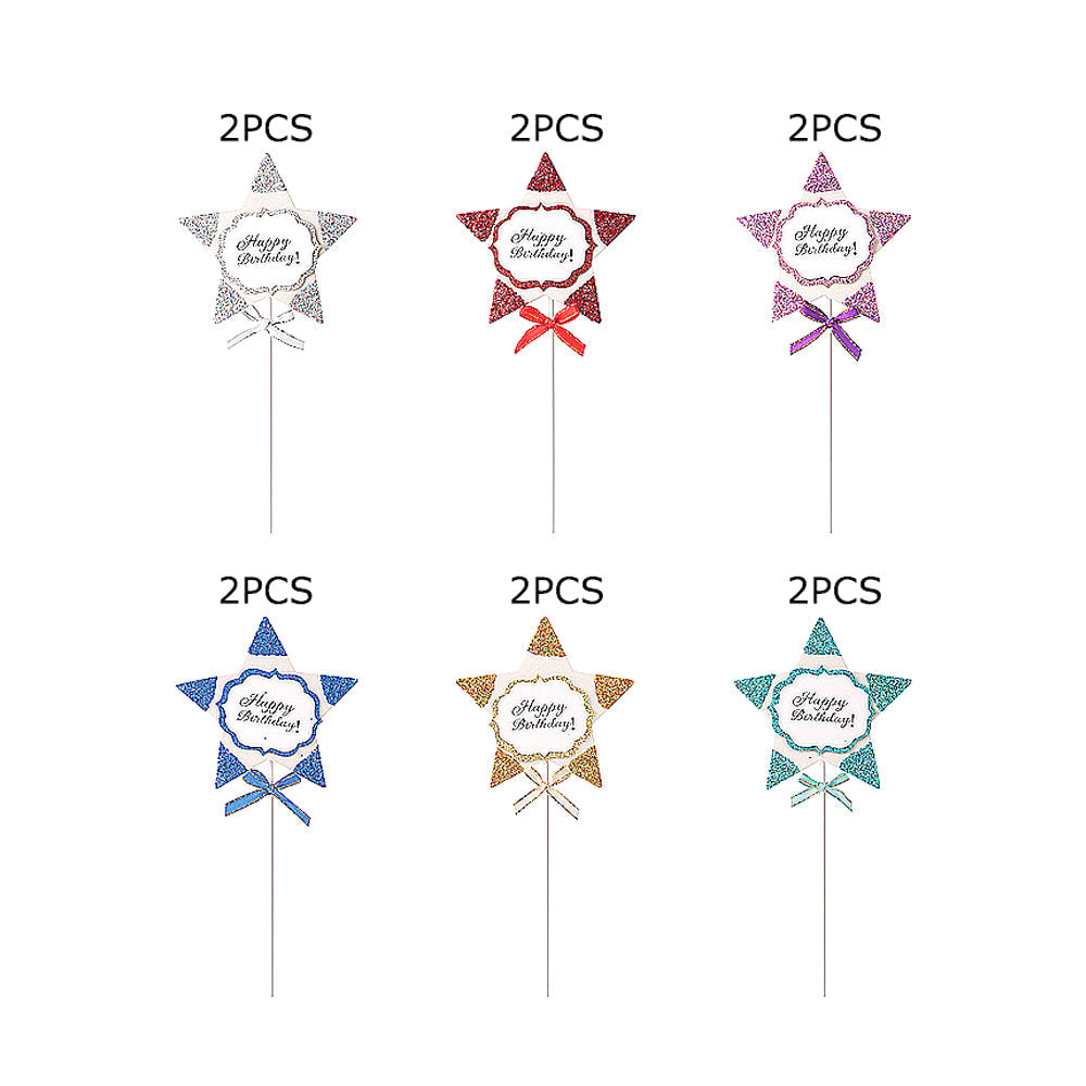 Madeline Love Assorted 12PCS - Happy Birthday Message Glittered Star Cake Topper/Decorations - Hair Accessories - desc