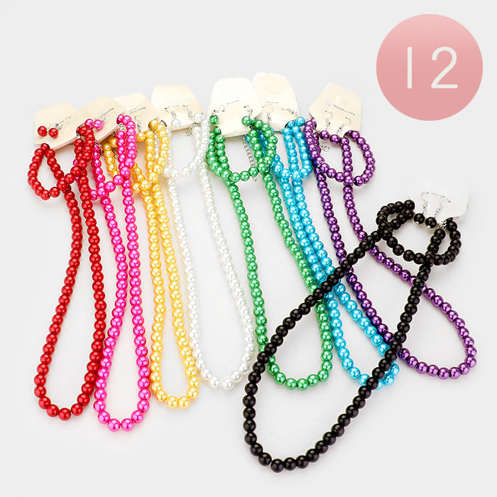 Madeline Love Assorted 12PCS - Faux Pearl Necklace Set - Jewelry