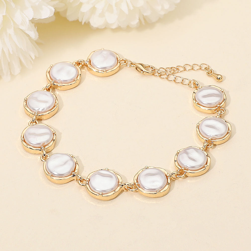 Madeline Love Cream, Gold Classic Pearl Disc Cluster Link Bracelet - Bracelets