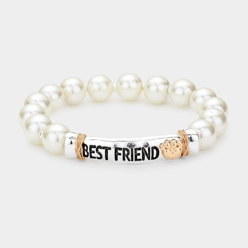 Madeline Love Antique Silver BEST FRIEND Message Pearl Stretch Bracelet - Bracelets