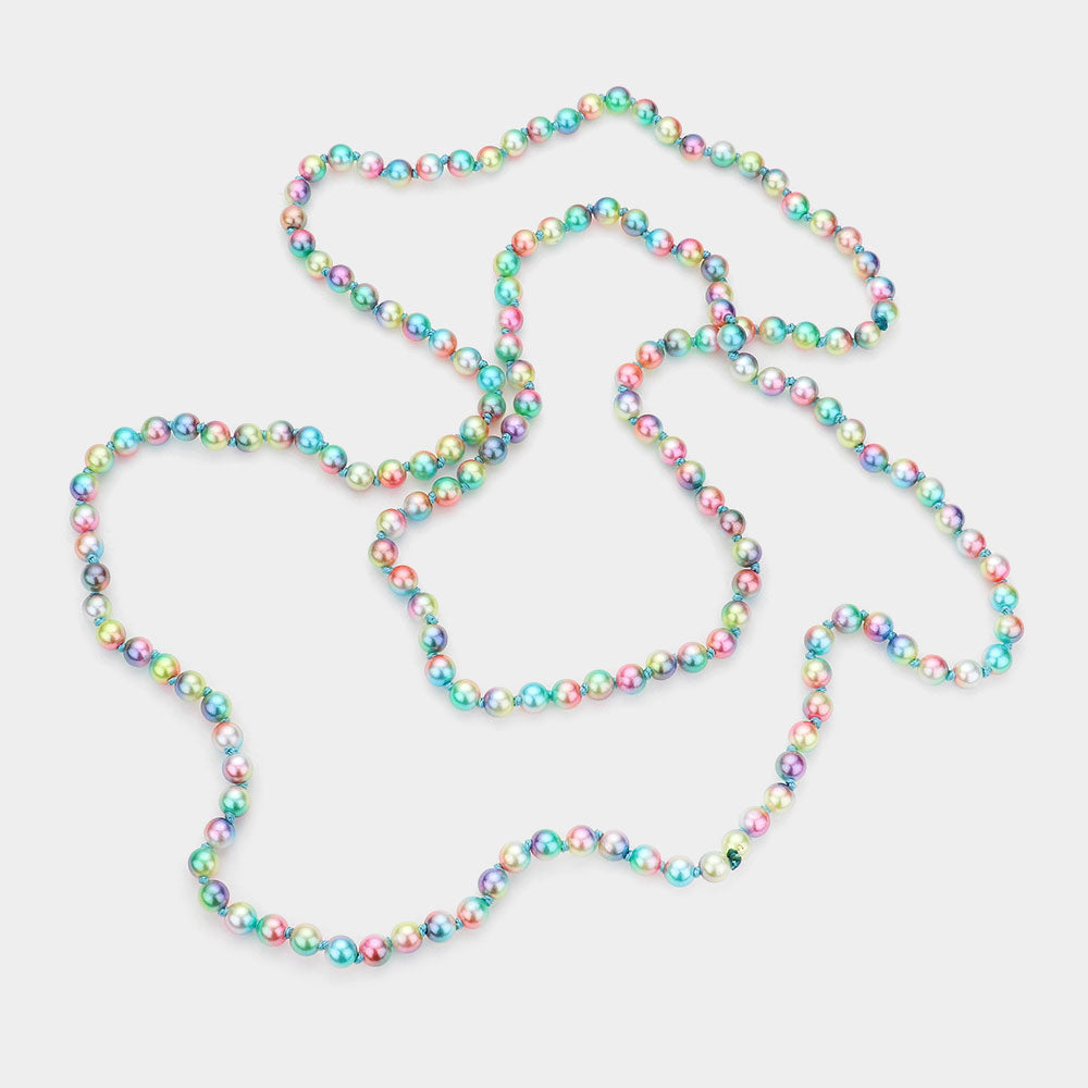 Madeline Love Green, Multi Multi Colored Pearl Long Necklace - Necklaces - desc