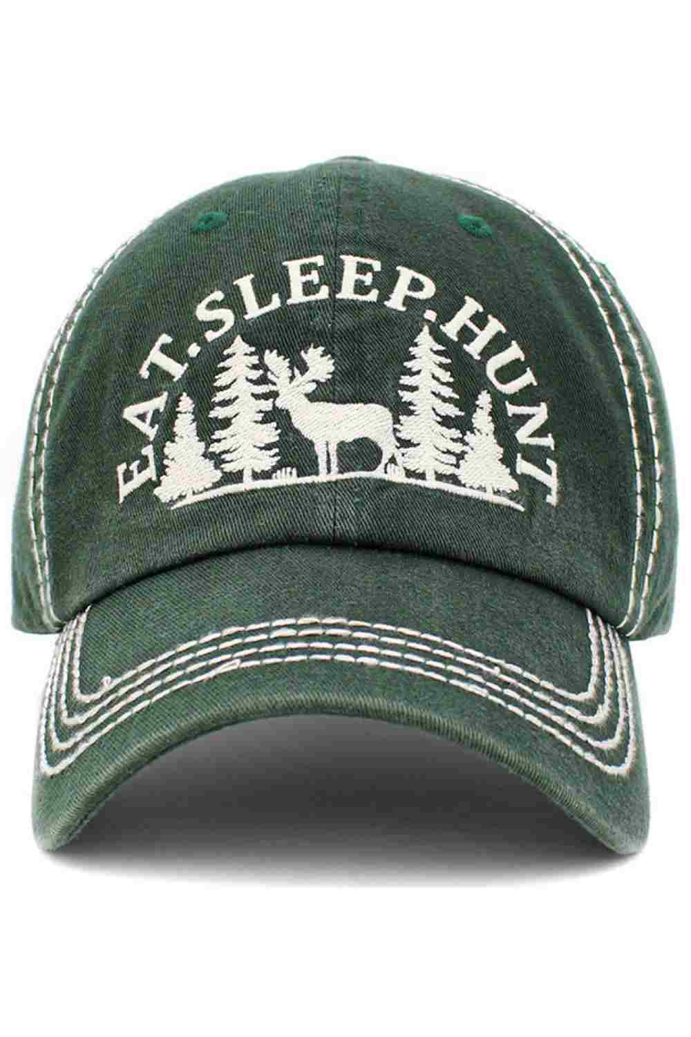Pine The Eat Sleep Hunt vintage baseball cap features a bold, outdoors-inspired design with a classic washed finish for a rugged, broken-in look. Comfortable and adjustable, it’s perfect for hunting trips, outdoor adventures, or everyday casual wear.