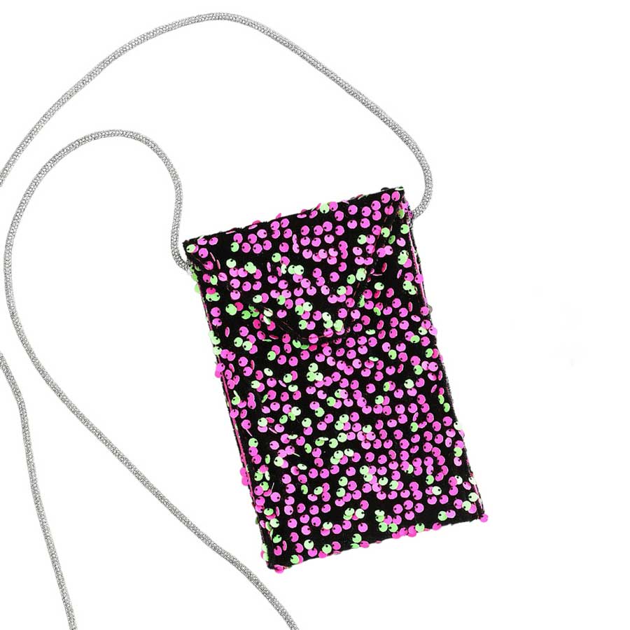 Pink Bling Sequin Crossbody Cellphone Bag, be the ultimate fashionista while carrying this crossbody cellphone bag! It has enough capacity put for cell phones. This pretty cellphone bag will surely bring a smile to one's face as a gift. This is the perfect gift for your friends, family, and the people you love.