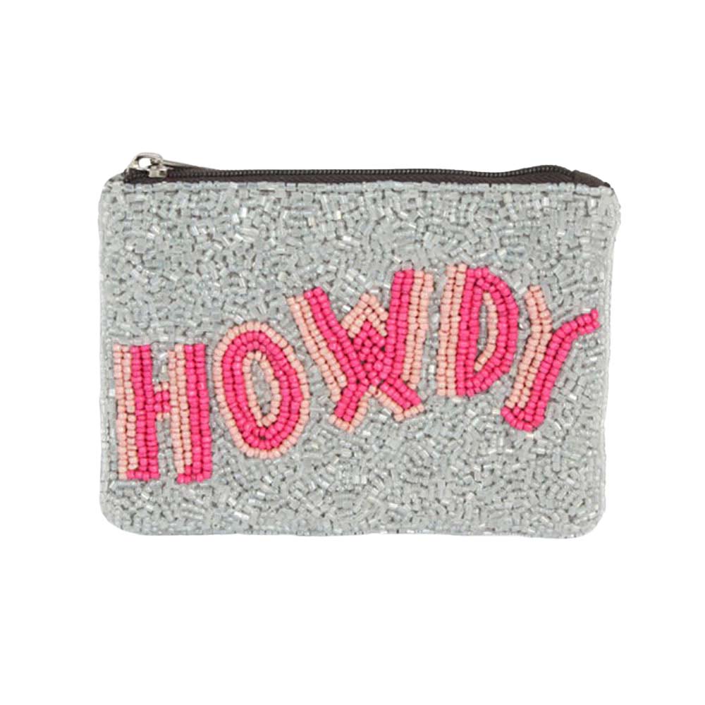 Pink Howdy Message Beaded Mini Pouch Bag, perfectly goes with any outfit and shows your trendy choice to make you stand out on your occasion. Ideal for keeping your phone, makeup, money, bank cards, lipstick, coins, and other small essentials in one place.