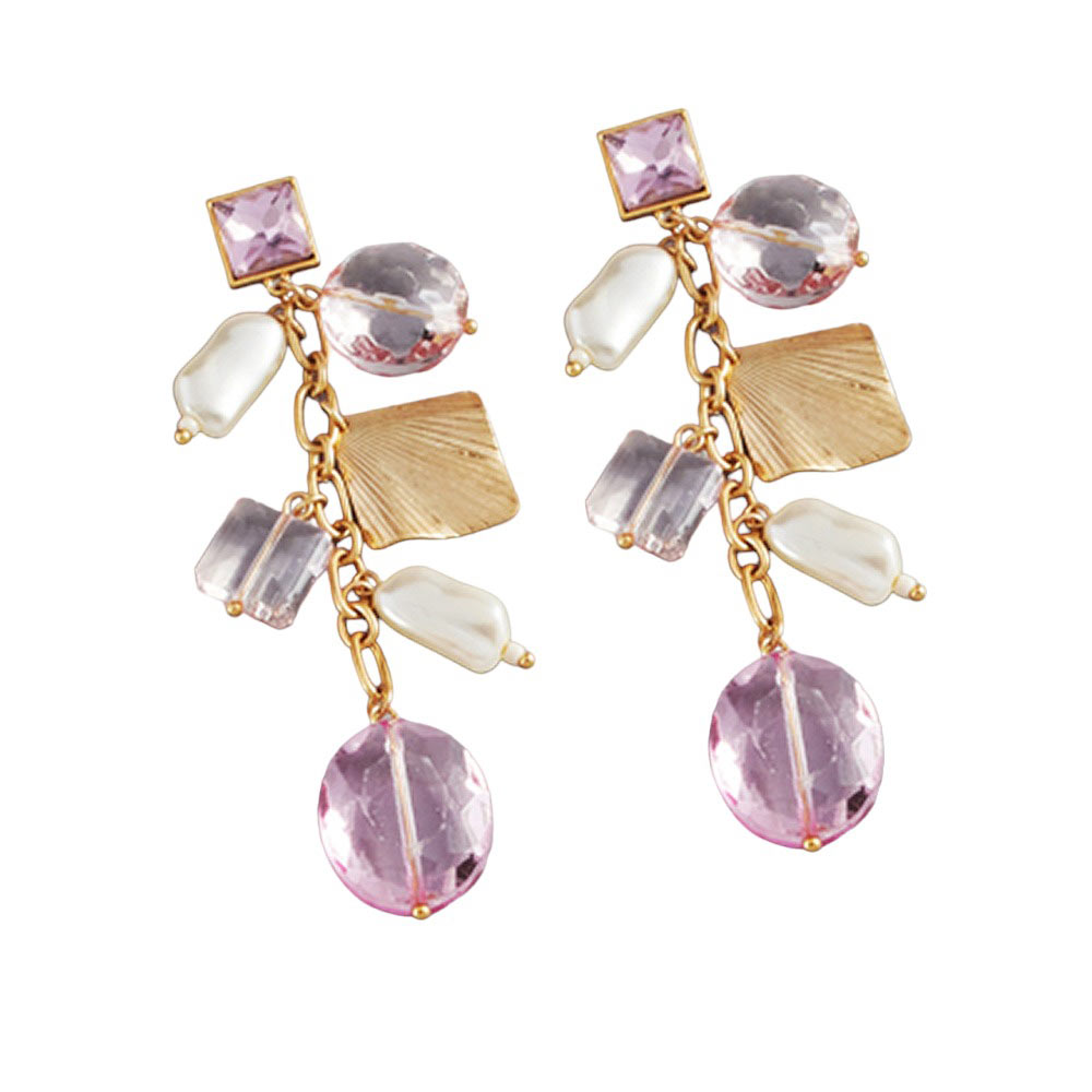 Pink Pearl Geometric Bead Link Dangle Earrings, make a perfect gift for someone special. Crafted with pearl geometric beads and lead-nickel compliant material links, these earrings are sure to elevate any look. Give the timeless gift of elegance with these beautiful earrings.