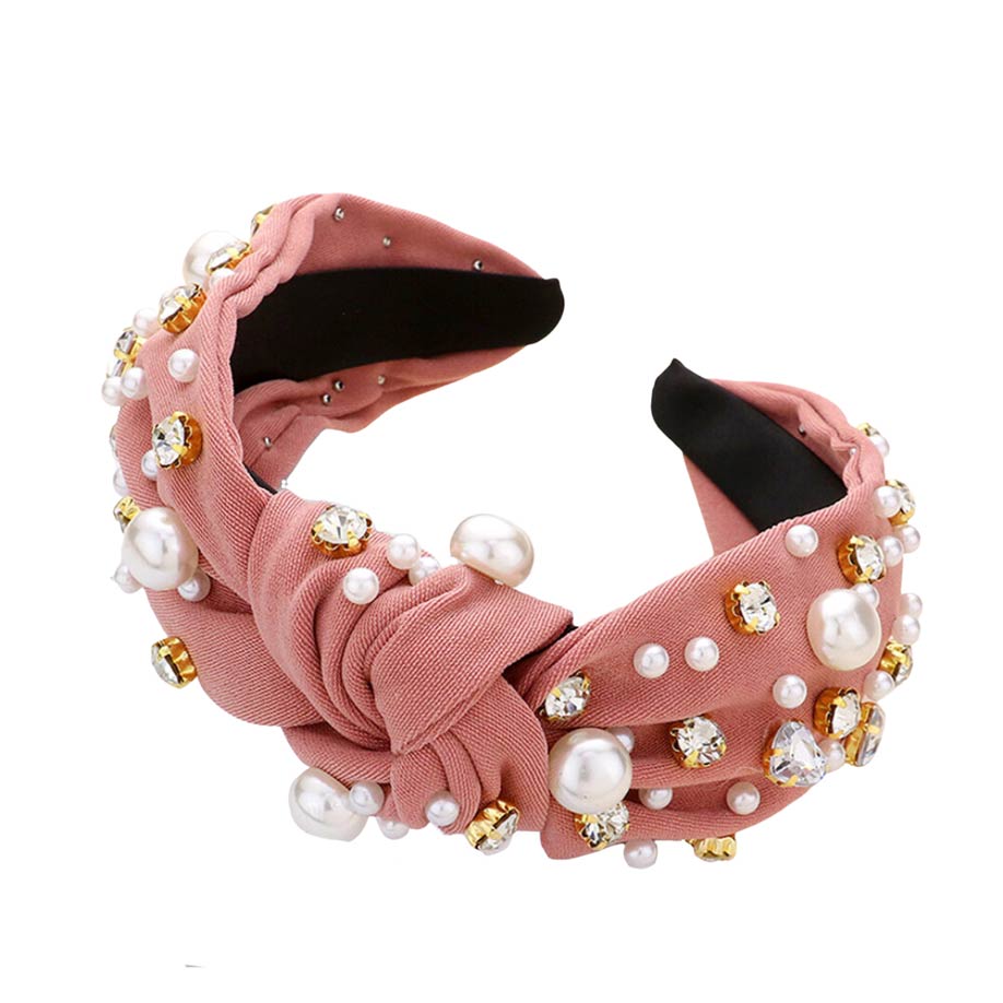 Pink Pearl Round Stone Embellished Knot Burnout Headband, create a natural & beautiful look while perfectly matching your color with the easy-to-use stone burnout headband. Push your hair back and spice up any plain outfit with this pearl round heart knot headband! Be the ultimate trendsetter & be prepared to receive compliments wearing this chic headband with all your stylish outfits!