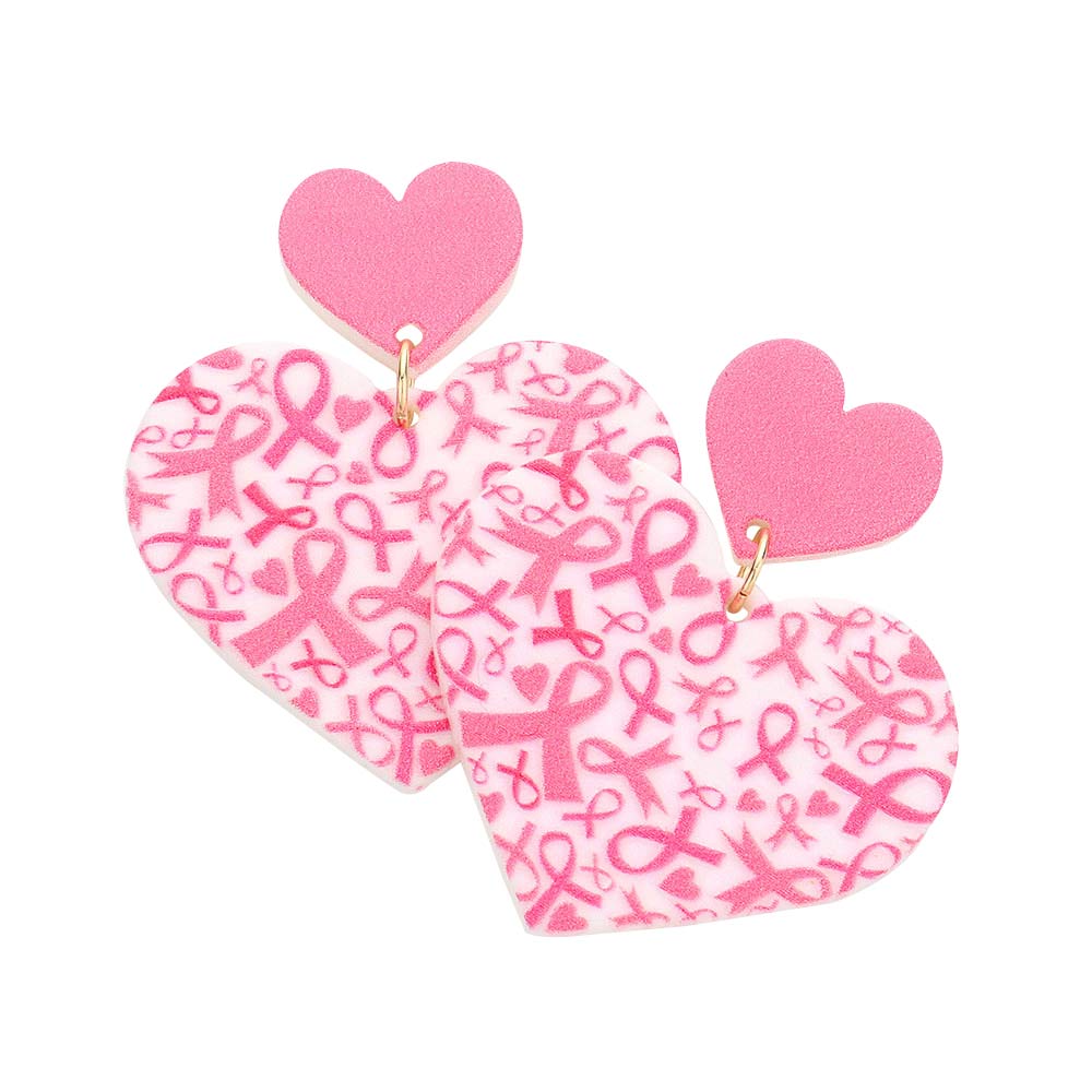 Show your support for Breast Cancer Awareness with these beautiful Pink Ribbon Patterned Heart Dangle Earrings. These stunning earrings feature a pink ribbon pattern and a dangle heart to symbolize hope and perseverance in your fight against cancer.