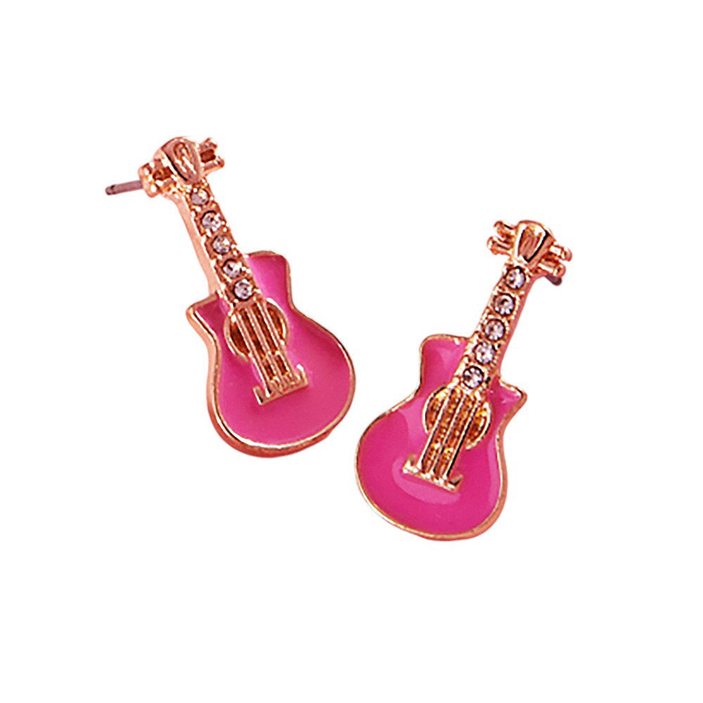 Pink-Stone Paved Enamel Guitar Stud Earrings, A stylish and unique addition to any jewelry collection. With a delicate design and expert craftsmanship, these earrings offer a sophisticated touch to any outfit. Made with high-quality materials, they are durable and long-lasting and perfect gift for your friends and lovers