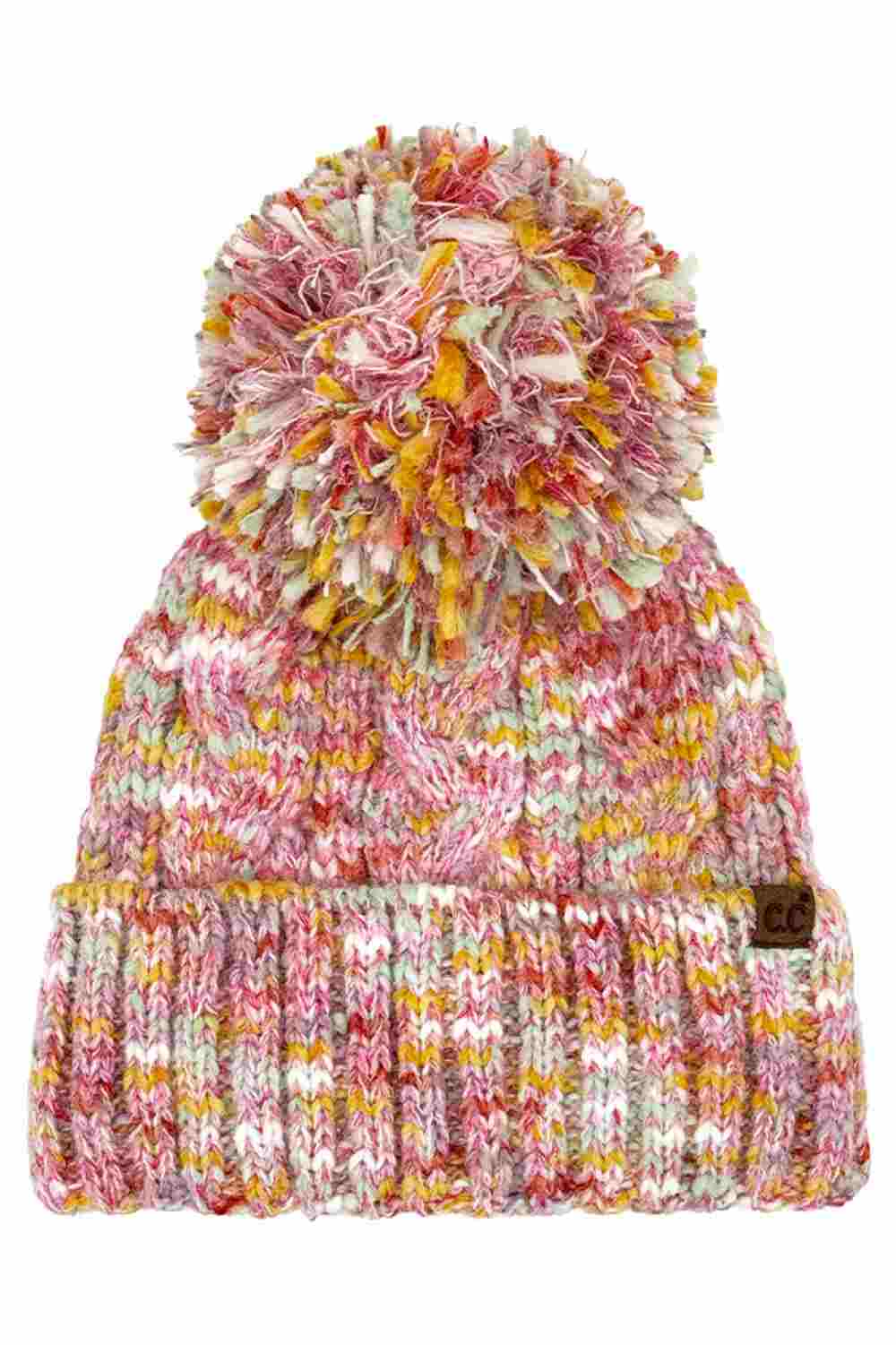 Pink CC Beanie Cherry Pattern Pom Beanie Winter Hat features a cute cherry knit design topped with a fluffy pom for a playful, cozy cold-weather look. Made with a soft stretch fit, it keeps you warm and comfortable while adding charming style to your winter outfits.