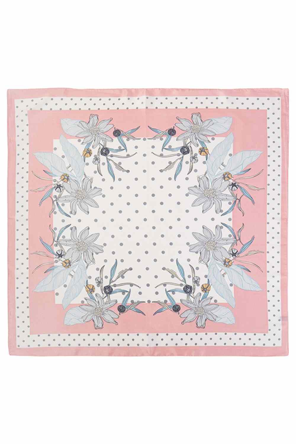 Pink Elevate your accessory game with this charming Daisy and Dot Pattern Print Bandana Scarf. Crafted from 100% polyester, this lightweight, silky scarf offers versatile styling for every season. The generous 27.5" x 27.5" square cut works as a neck scarf, head wrap, or hair accessory. Its soft, fluid fabric drapes beautifully while maintaining its shape, making it perfect for adding a pop of color and pattern to any outfit. Whether you're dressing up or keeping it casual, this all-season essential brings