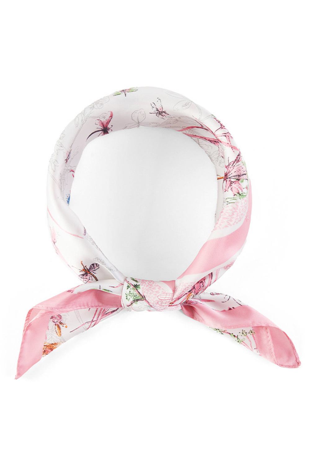 Pink Elevate your accessory game with this lightweight silky bandana scarf, featuring a beautiful floral design accented with delicate dragonfly prints. Crafted from 100% polyester, it offers a smooth, luxurious feel against your skin while remaining breathable and easy to care for. The generous 27.5" x 27.5" square size gives you endless styling options wear it as a headscarf, neck wrap, or tie it to your bag for a pop of color. Perfect for adding a touch of nature-inspired elegance to any outfit, whether