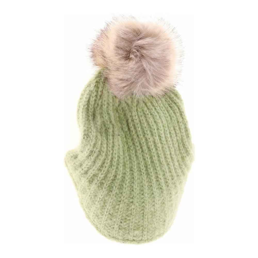 Pistachio C.C Cable Knitted Brim Beanie Natural Faux Fur Pom Pom Warm Winter Hat; reach for this classic toasty hat to keep you nice and warm in the chilly winter weather, the wintry touch finish to your outfit. Perfect Gift Birthday, Christmas, Holiday, Anniversary, Stocking Stuffer, Secret Santa, Valentines Day, Loved One, BFF