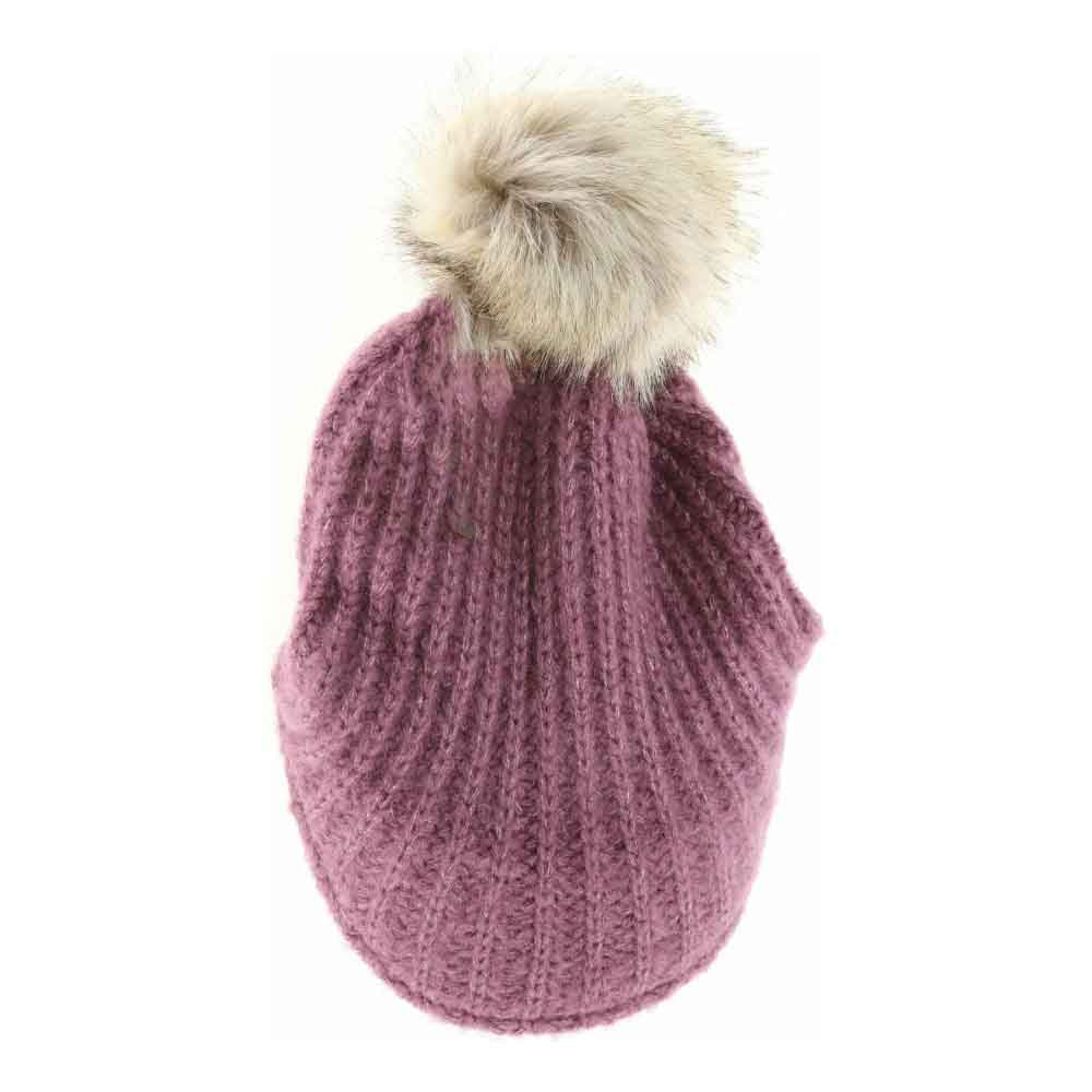 Purple C.C Cable Knitted Brim Beanie Natural Faux Fur Pom Pom Warm Winter Hat; reach for this classic toasty hat to keep you nice and warm in the chilly winter weather, the wintry touch finish to your outfit. Perfect Gift Birthday, Christmas, Holiday, Anniversary, Stocking Stuffer, Secret Santa, Valentines Day, Loved One, BFF