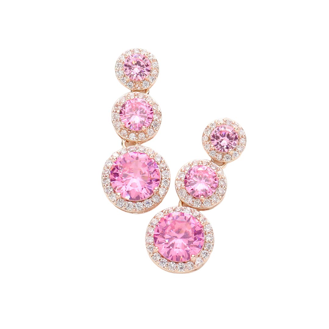 Purple Triple CZ Round Stone Link Dangle Evening Earrings, enhance your attire & add something special to your outfit! The perfect present for yourself, young girls, ladies, mom, girlfriend, daughters, wife, nieces, granddaughters, and friends on their birthday, valentine’s day, mother’s day, bridal, or anniversaries.