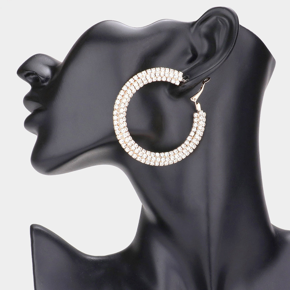 Madeline Love Gold 2.25 Inch Rhinestone Hoop Earrings