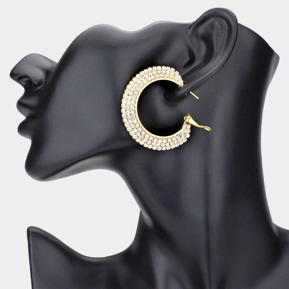 Madeline Love Gold Crystal Rhinestone 1.75 Inch Hoop Earrings
