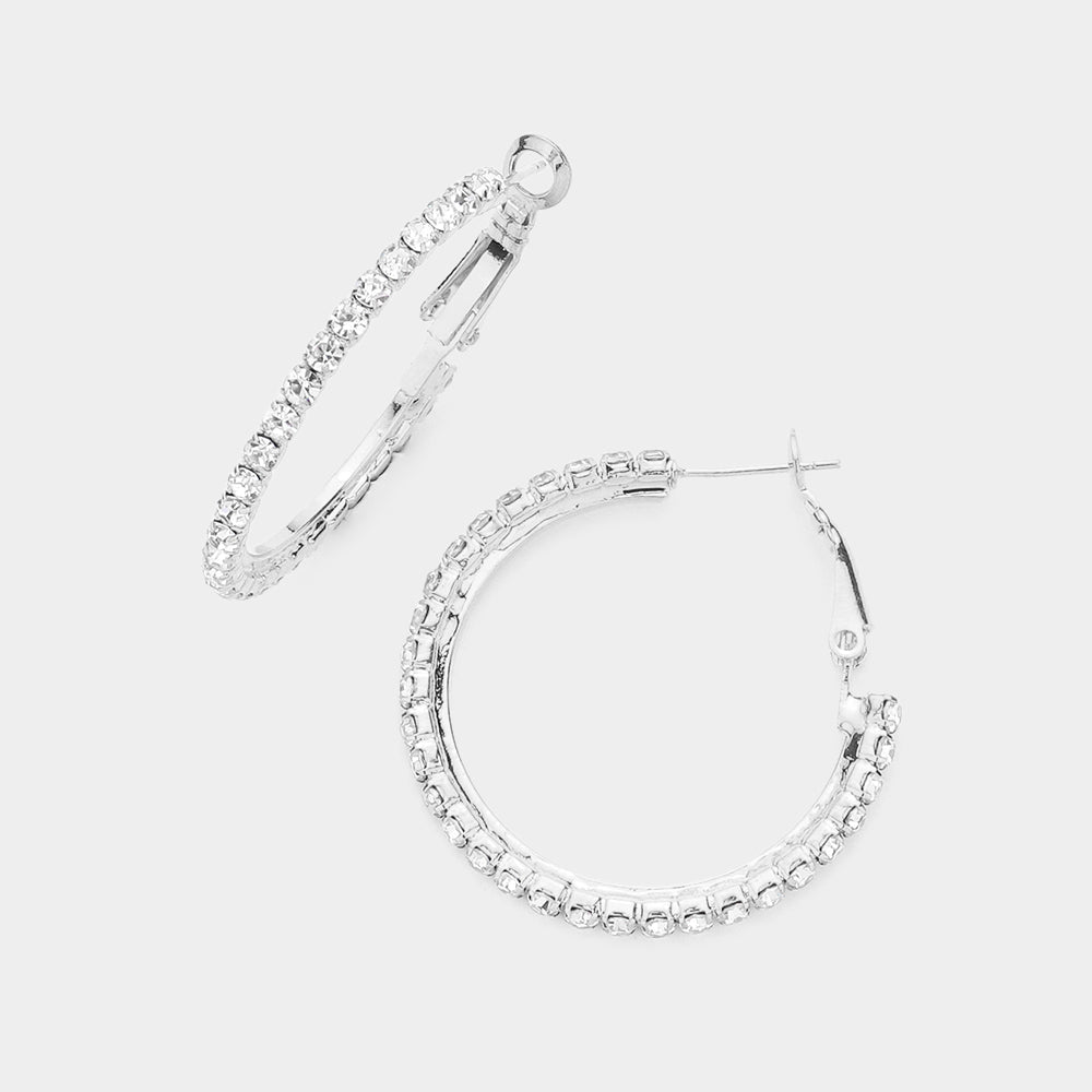 Madeline Love Silver Crystal Rhinestone 1.3 Inch Hoop Earrings