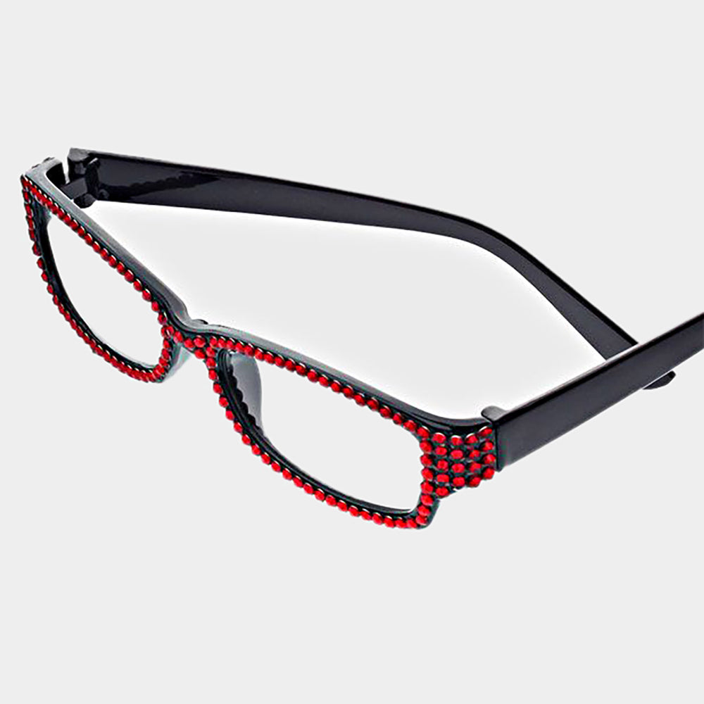 Madeline Love Siam Crystal Pave Rectangular Reading Glasses - Sunglasses