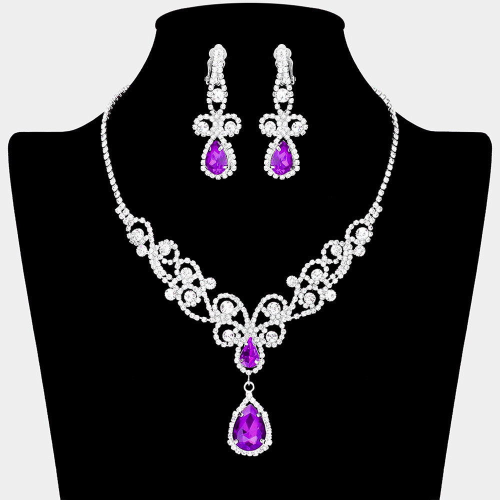 Madeline Love Purple Teardrop Crystal Rhinestone Vine Drop Collar Necklace - Jewelry
